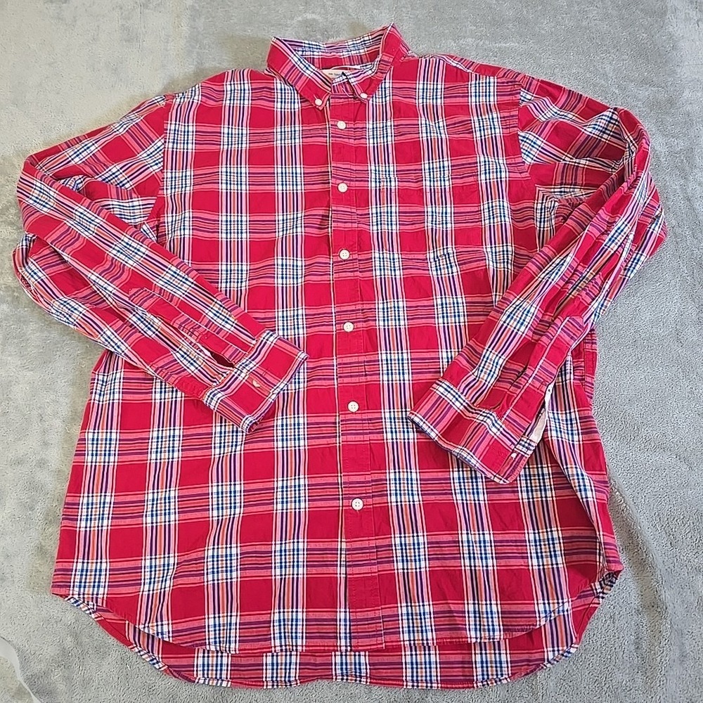 Old Navy Classic Shirt Mens XL Red Blue Plaid Button Down Cabincore Gorpcore